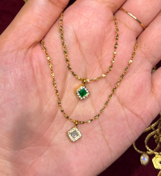 Emerald Cushion Necklace