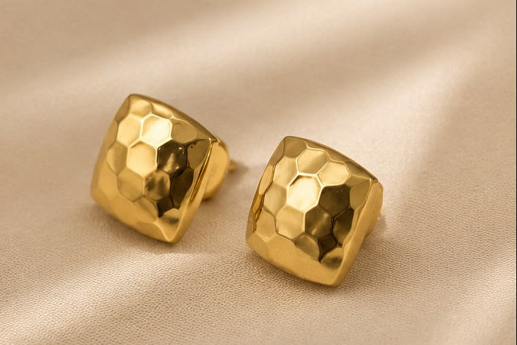 Luna Hammered Square Studs