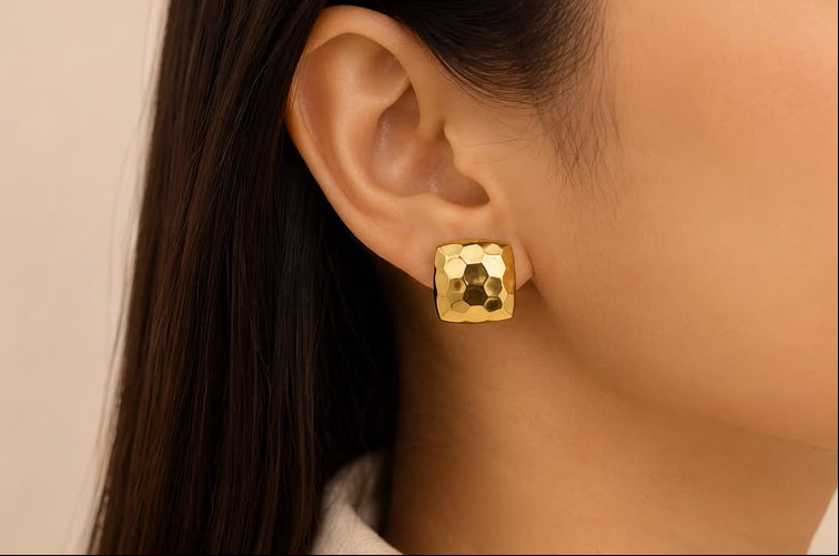 Luna Hammered Square Studs